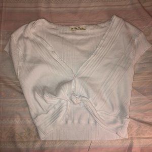 Free People White Front Twist Cropped Top
